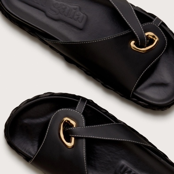 Cult Gaia Blythe Embellished Leather Platform Espadrille Sandal Slides in Black - Picture 13 of 16